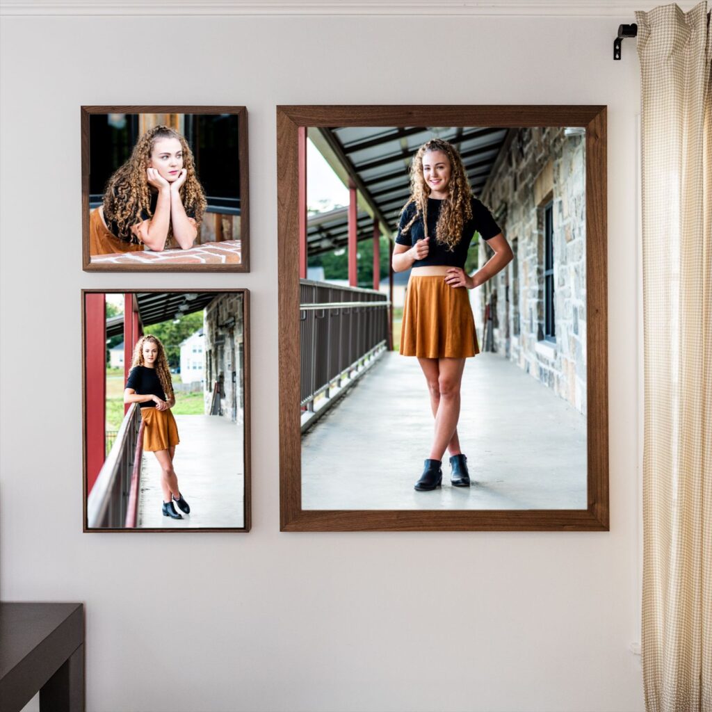 Large framed trio collage of high school senior girl
